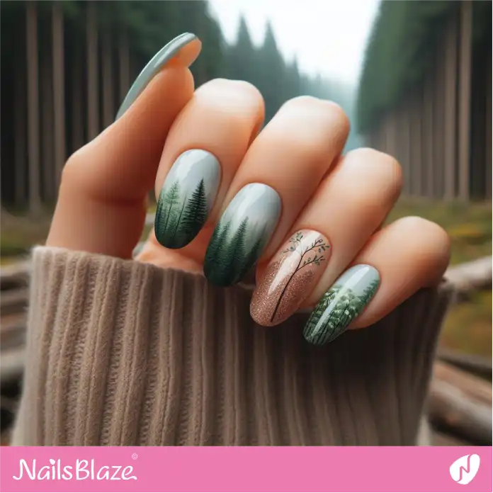 Green Forest Nails With a Bit of Glitter | Love the Forest Nails - NB2785